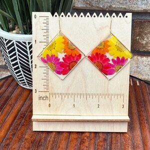 🌼 Bright Floral Resin Earrings | Gold Plated Stainless Hooks | Handmade